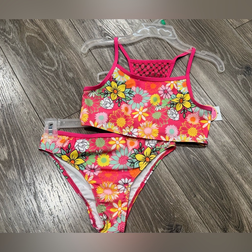 NWT Girls Floral Kids Swim Set - Pink and Yellow